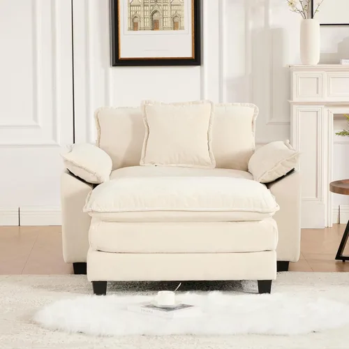 Vista 239 de Sofá seccional modular beige de 117.3", sofás seccionales grandes de 3 plazas para sala de estar, sofá nube oversized de tela chenille con otomana