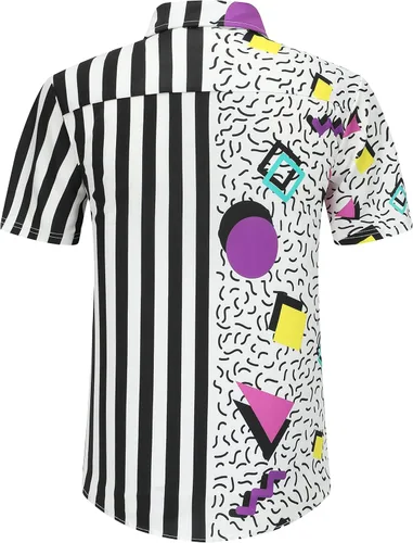 Vista 2 de Nosirhoc Camisas de los años 80 para hombre, camisa de los años 90, camisa retro casual con botones, camisa hawaiana, camisa de discoteca, camisas