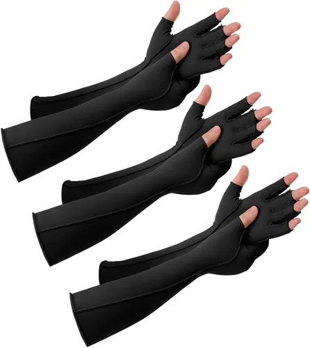 Vista 8 de Janmercy 3 pares de guantes de compresión para artritis para mujeres y hombres para el dolor del túnel carpiano reumatoide, guantes sin dedos