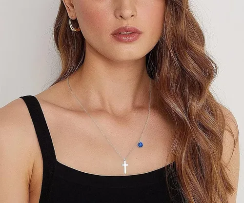 Vista 2 de AILAAILA Tiny Cross Necklace for Girls Heart Initial Necklace Heart Birthstone Necklace Letter Stainless Steel Pendant Jewelry First Communion