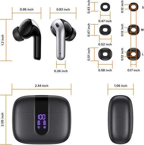Vista 8 de TAGRY Auriculares Bluetooth Verdaderamente Inalámbricos Auriculares 60H Reproducción Pantalla LED de Energía Audífonos con Estuche de Carga