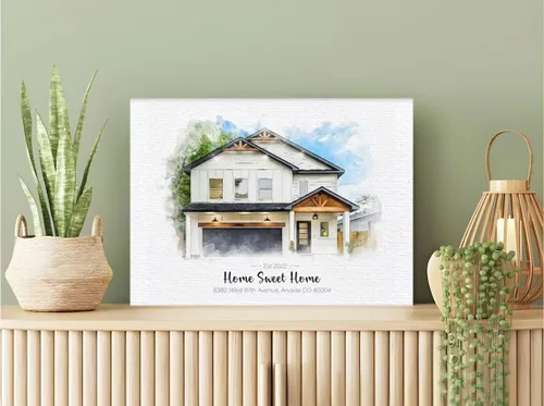 Vista 4 de KORAFINA Pintura personalizada para el hogar, arte de pared, retrato de casa, pintura de casa en acuarela, dibujo de casa retrato personalizado