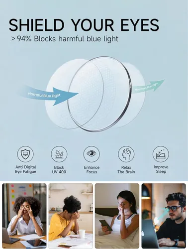 Vista 4 de Anteojos retro con bloqueo de luz azul, ligeros estilo sirena, protección anti fatiga ocular, para TV, computadora, juegos, para mujeres y hombres