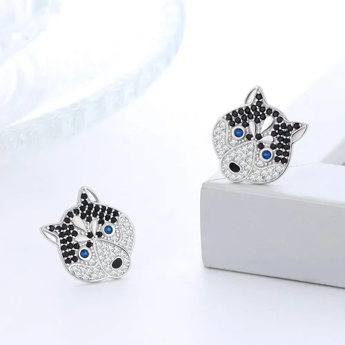 Vista 3 de Ginger Lyne Collection Koko The Siberian Husky Puppy Dog Lover Gifts Sterling Silver Chain Necklace Stud Earrings or Set CZ Pendant Charm Dog Paw