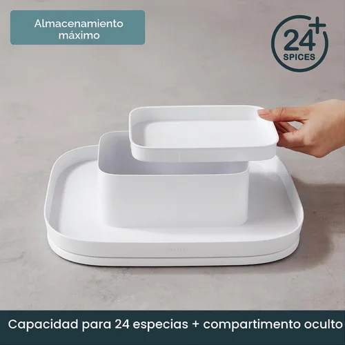 Vista 5 de YouCopia MagicTrack - Tocadiscos para especias, organizador rectangular de 2 niveles Lazy Susan