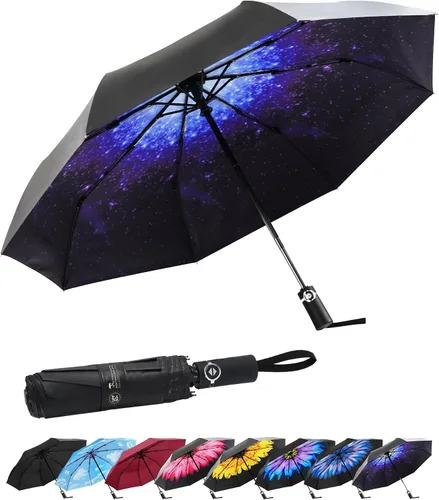 Vista 13 de SY COMPACT - Paraguas de viaje automático resistente al viento - Tienda de fábrica Purple Flower