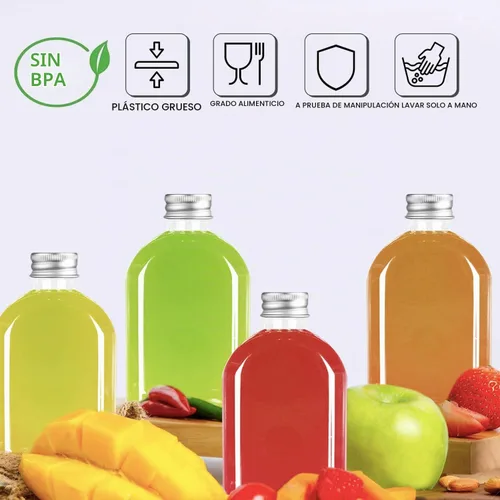 Vista 2 de Botellas de plástico con tapas, paquete de 24 botellas transparentes para jugos, botellas reutilizables para bebidas, recipientes transparentes a