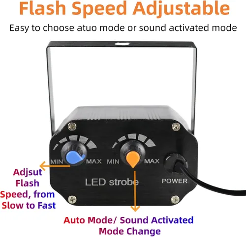 Vista 6 de Luz estroboscópica de Halloween, 36 luces LED estroboscópicas blancas superbrillantes, activadas por sonido y control de velocidad de flash, mini