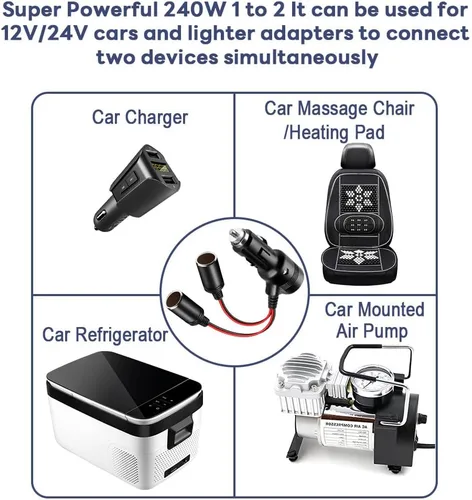 Vista 3 de Divisor para Encendedor de Cigarrillos de Coche, Adaptador Divisor de 12 V para Coche, Soporta Carga Rápida, Divisor de 1 a 2 Puertos de Carga