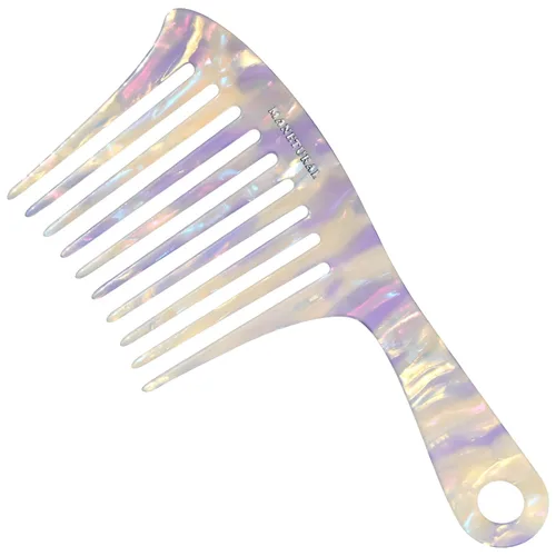 Vista 9 de D1 Peine de mango de dientes anchos para cabello rizado Eleva, conserva el rizo, suaviza el cabello. Peine de acetato (morado brillante)
