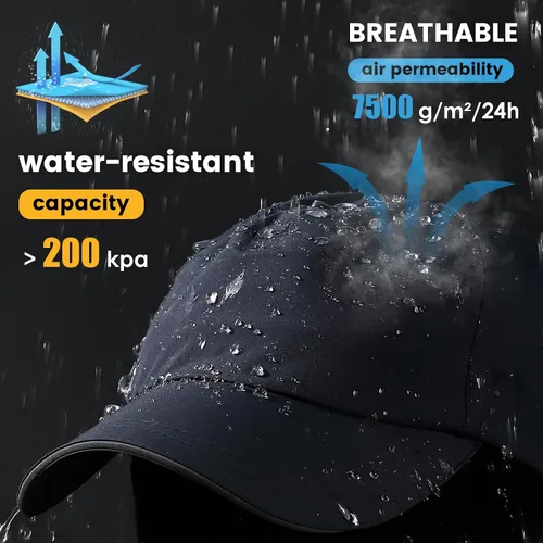 Vista 3 de Gorra de béisbol impermeable para hombre, sombrero de lluvia plegable para correr al aire libre, sombrero de pesca solar