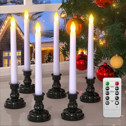 Vista 8 de PChero - Velas LED sin llama con temporizador remoto, 7.9 pulgadas, color marfil Funciona con pilas, flotante, parpadeante, boda, Halloween, 6