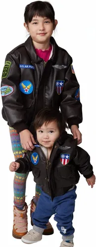 Vista 4 de Up and Away Chaqueta bomber infantil de peso medio de la Segunda Guerra Mundial (WWII) en color marrón con 7 parches y 2 bordados