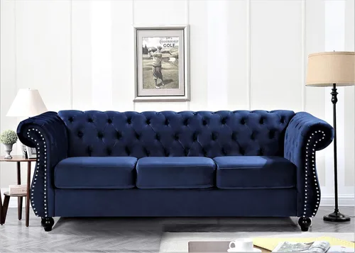 Vista 49 de Container Furniture Direct Feinstein - Sofá Chesterfield de terciopelo moderno para sala de estar con cabezas de clavos, acolchado de diamante