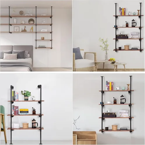 Vista 7 de Pynsseu Estante Industrial de Tubo de Hierro para Montaje en Pared, Estantería Abierta DIY de Granja, Estantes de Tubo para Cocina Baño, Librerías