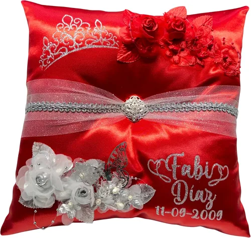 Vista 10 de Almohada para zapatos de quinceañera, azul, hecha a mano y personalizada para ti.