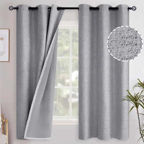 Vista 132 de YoungsTex - Cortinas opacas de lino para dormitorio, oscurecimiento de la habitación, cortinas con textura de lino, paneles con aislamiento térmico
