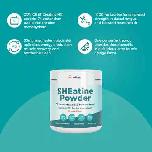 Vista 4 de Reignite Wellness by JJ Virgin SHEatine Powder Creatina Trifecta para un envejecimiento potente Creatina HCL, taurina y glicinato de magnesio