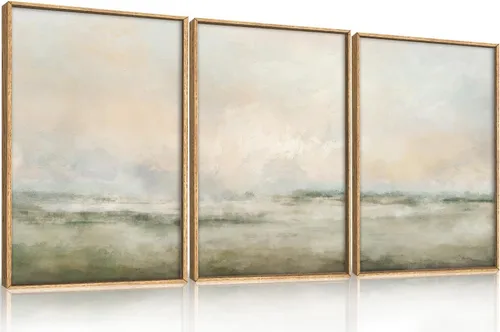 Vista 9 de Lienzo decorativo abstracto grande con marco naranja quemado, decoración de pared azul neutro y negro, arte moderno con pinceladas, impresión