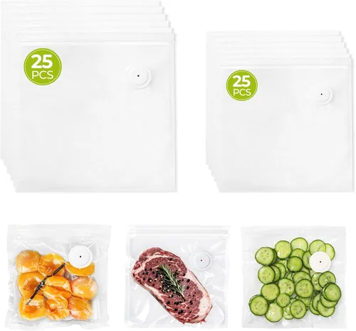 Vista 9 de Bolsas selladoras al vacío reutilizables para alimentos, 30 bolsas de almacenamiento de alimentos sin BPA