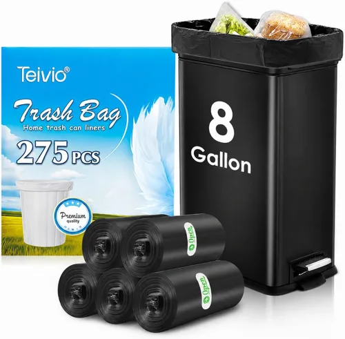 Vista 11 de Teivio Bolsas de basura negras medianas de 10 galones, 56 unidades, bolsas Se adapta a cestas de basura de plástico de 30 a 35 litros, 6, 7, 8, 9