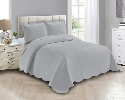 Vista 5 de Linen Plus Juego de Colcha de Lujo de Gran Tamaño con Relieve Color Beige Sólido Full/Queen Cobertor de Cama Nuevo # Ashley