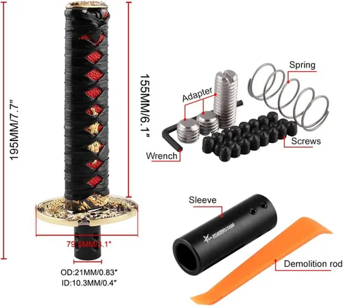 Vista 5 de RYANSTAR - Pomo de cambio automático de espada samurái, universal, compatible con bloqueo y botón, transmisión automática, katana, cambiador