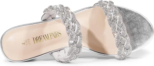 Vista 6 de DREAM PAIRS Zapatos de tacón bajo con dos correas trenzadas para mujer, puntera abierta, tacón grueso, sandalias de tacón grueso, para fiestas