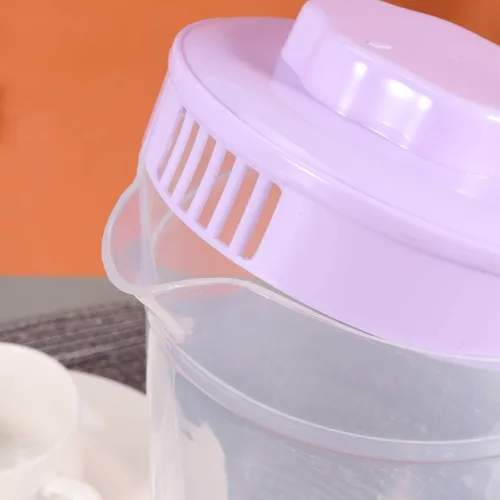 Vista 3 de Jarra de limonada para bebidas, tetera de jugo con tazas, hervidor de agua fría de plástico, jarra de agua transparente, jarra de té helado, jarra