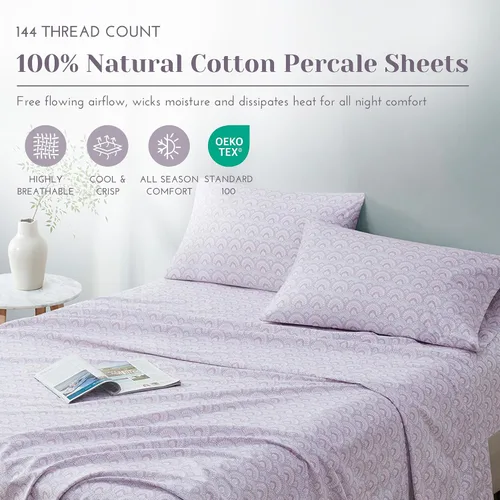 Vista 69 de Comfort Spaces Sábanas de percal 100% algodón, tamaño individual XL, 3 Adelia Gris