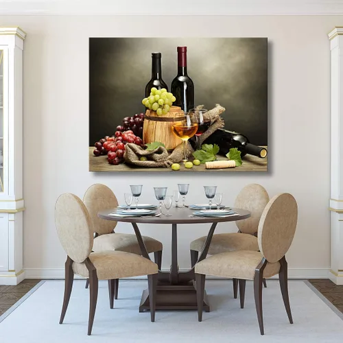 Vista 2 de Looife Lienzo decorativo para pared de vino vibrante, fotos de comedor de 36 x 24 pulgadas con botellas de vino, copas y uvas, pintura moderna, arte