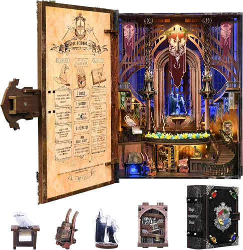Vista 15 de CCCDF Kit de rincón de libros, rompecabezas de madera 3D para adultos, adolescentes, kit de bricolaje en miniatura para casa de muñecas, soporte