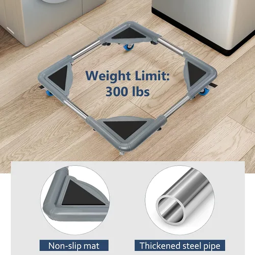 Vista 4 de SPACECARE Soporte para Mini Nevera Mueble Carretilla Móvil con 4 Ruedas con Seguro - Base Ajustable Soporte para Refrigerador Lavadora Carrito Móvil