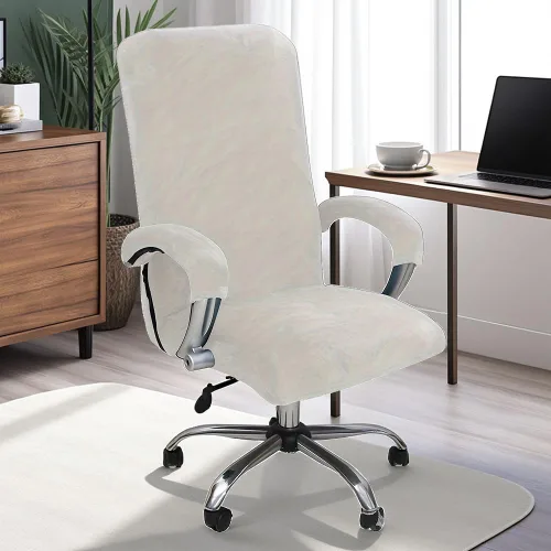 Vista 2 de ITFRO Funda para silla de oficina de 3 piezas con fundas para reposabrazos, funda de terciopelo blanco para silla de escritorio de computadora