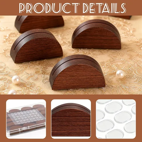 Vista 3 de 24 soportes de madera marrón para números, tarjeteros de madera incluyen calcomanías adhesivas sin rastro, soportes de tarjetas de lugar de diseño