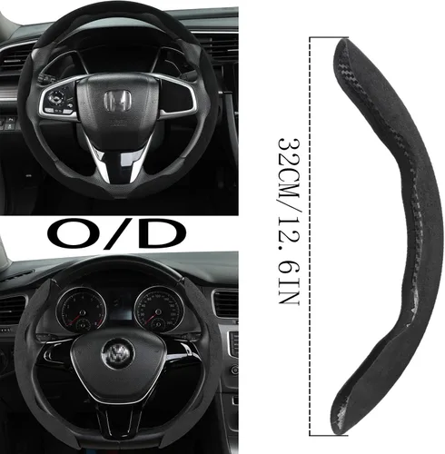 Vista 4 de Funda de gamuza para volante de automóvil, antideslizante, segmentada, adecuada para automóvil, SUV, camión, forma O/D, protector de volante