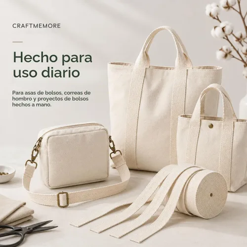 Vista 6 de CRAFTMEMORE Cinta de algodón natural para artes y manualidades, correa de tela para bolso, cinturón, bolsas de mano (1 pulgada, 5 yardas)