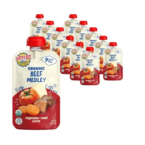 Vista 13 de Earth's Best Bolsas orgánicas de alimentos para bebés, puré de frutas y granos para bebés de 6 meses en adelante, puré de manzana orgánica