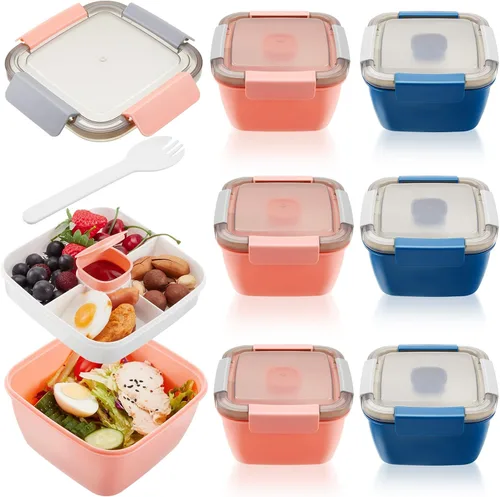 Vista 7 de Tessco for you 6 Piezas Recipiente para Almuerzo de Ensalada 50 oz Recipiente de Ensalada con 3 Compartimentos Caja Bento Reutilizable para Adultos
