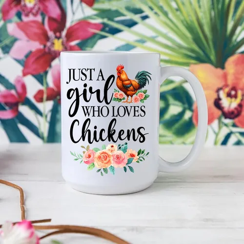 Vista 5 de Taza personalizada con texto en inglés "Just A Girl Who Loves Chick", tazas de cerámica con nombre personalizado para amantes del pollo, regalos