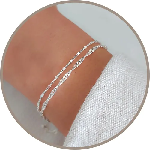 Vista 9 de Pulsera de doble cadena Annika Bella, cadena de mano de 6.5-7.5 pulgadas, pulseras de cadena de plata de ley 925, joyería minimalista para mujer