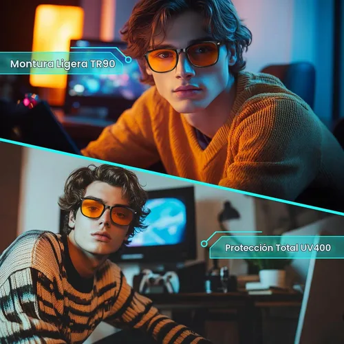 Vista 3 de Lentes de luz azul para mujeres y hombres 99% de bloqueo de luz azul para computadora, juegos, televisión, pantalla de teléfono, marco cuadrado