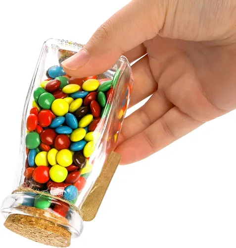 Vista 4 de yarlung Paquete de 30 tarros de cristal con tapas de corcho, juego de tarros de caramelo pequeños transparentes de 4 onzas, botellas decorativas