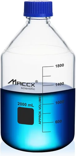 Vista 10 de Botellas redondas de vidrio de 34 onzas (33.8 fl oz), botella de vidrio de borosilicato resistente con tapa de rosca GL45, paquete de 2