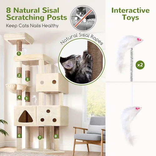 Vista 6 de Globlazer Torre Extra Grande para Gatos, Árbol de Gato de 81 Pulgadas de Altura para Gatos Grandes de 20 Libras, Torre XXL de Rascado para Gatos