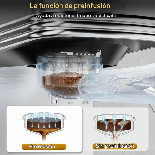 Vista 7 de COWSAR Máquina de café expreso de 20 bares, cafetera compacta con espumador de leche al vapor, cafetera de acero inoxidable con tanque de agua