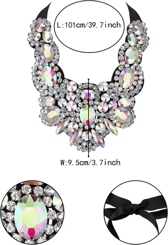 Vista 5 de Flyonce Collar de cristal con diamantes de imitación para mujeres y niñas, bisutería