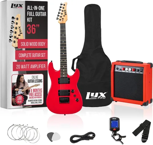Vista 10 de LyxPro Guitarra eléctrica de 36 pulgadas y kit para niños con guitarra para principiantes de tamaño 3/4, amplificador, seis cuerdas, dos púas, Azul