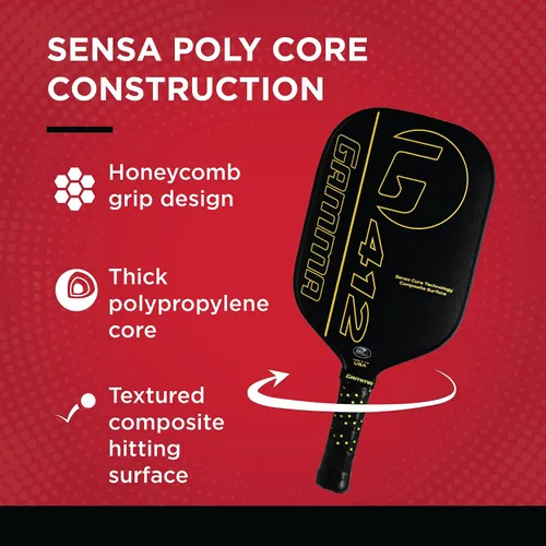 Vista 4 de Gamma Made in The USA Pickleball Paddles, NeuCore & Sensa Polycore Technology, Textured Graphite, Honeycomb Grip, USAPA Approved, Additional Power &