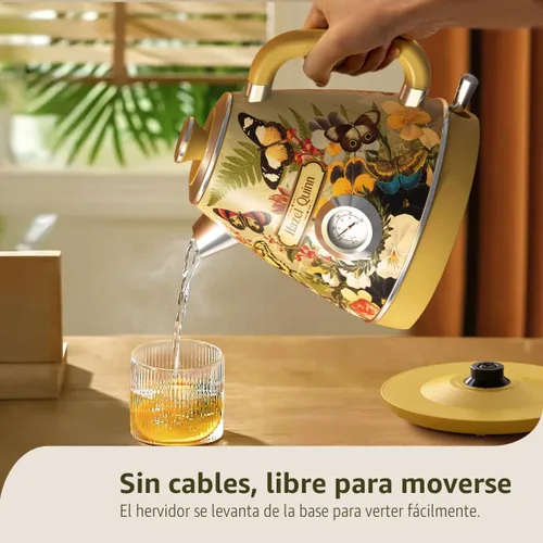 Vista 5 de Hazel Quinn X Eduardo Recife Hervidor Eléctrico - 1200W de Ebullición Rápida, 1.7L/57oz, Interior Todo de Acero Inoxidable 304, Libre de BPA Diseño